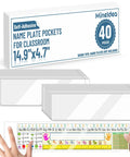 Thick Clear Desk Name Tag Pockets Set Of 40 With Stays Put Adhesive Backing, 14.9 By 4.7 Inches, for classroom desks.