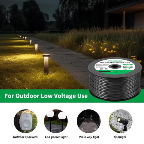 Flexible 16 AWG 2 Conductor Low Voltage Landscape Wire Outdoor Lighting Cable Black 500 Feet for Direct Burial