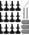 12 Pack Adjustable Furniture Feet Heavy Duty Levelers With Three Eighths Inch 16 UNC Thread For Tables, Chairs, Cabinets, Sofas, And Outdoor Furniture Stabilizers Built To Last with screws, pads, and wrench