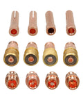 Copper and brass components from 87 Piece TIG Welding Torch Kit With Gas Lens, Alumina Cups, Glass Cups, Stubby Back Cap and Copper Collets.