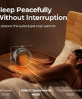 Portable 500W PTC Ceramic Space Heater For Indoor Use next to a bed, showing its quiet operation ideal for sleep comfort.
