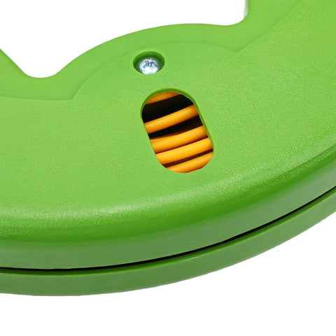 Heavy Duty Manual Wire Puller 65 Foot Flexible Polyester Cord With Smooth Spring Roller Head showing green housing and yellow cord.