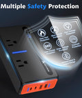 300W Car Power Inverter With Dual 110V AC Outlets And Heavy Duty Cigarette Lighter Plug Adapter Featuring Fast PD 36W QC 3.0 USB Ports To Juice Up Electronics On The Trail safety features display
