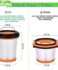 Must Have Replacement Filter Kit For Shark Wandvac ION W1 S87 Cordless Handheld Vacuum Models WV200 WV200C WV201 WV205 WV220 WV221 WV250 WV251 6 Pack Filters Part XHFWV200 displayed with size dimensions.