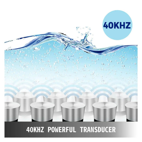 Heavy Duty Stainless Steel Ultrasonic Cleaner With Heat And Digital Timer For Glasses Jewelry Tools And Parts showcases 40kHz transducers in water.