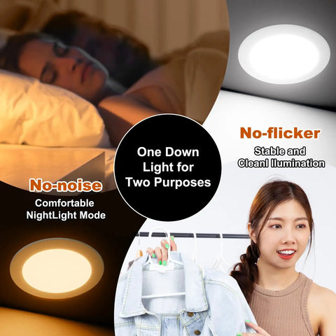 DAYBETTER 6 Inch 5 CCT Led Recessed Ceiling Light with Junction Box used as night light and main lighting option.