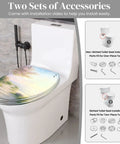 Resin Toilet Seat Elongated for Bathroom with scenic design, fits both skirted and non-skirted toilets, includes installation accessories.
