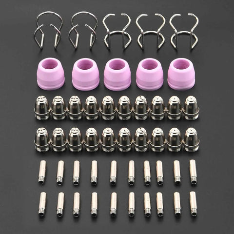 Pro Grade Plasma Cutter Torch Consumables Kit 50-Piece Set For AG60P AG60 WSD60 And HYC500P Includes Nozzle Tips And Ceramic Holders