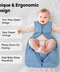 Baby in blue Cotton Baby Sleep Sack Set Three Pack For 6 To 12 Months Lightweight 0.5 Tog Wearable Blanket With Two Way Zipper