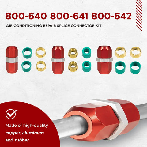 Auto Air Conditioning Splice Connector Kit For Five Eighths, Three Eighths, And One Half Inch Aluminum Lines, product components view