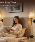 NICOLONOR Battery Operated Wall Sconces Set of 2, Wireless Wall Lights with 12 RGB Colors and 3CCT Dimmable, Small Fabric LED Wall Lamps for Bedroom, Living Room, Hallway, Bronze, bedside with light timer.