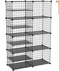 Interlocking Metal Wire Cube Storage Unit With Divider Design, Modular Stackable Bookshelf And Closet Organizer with Plastic Panels