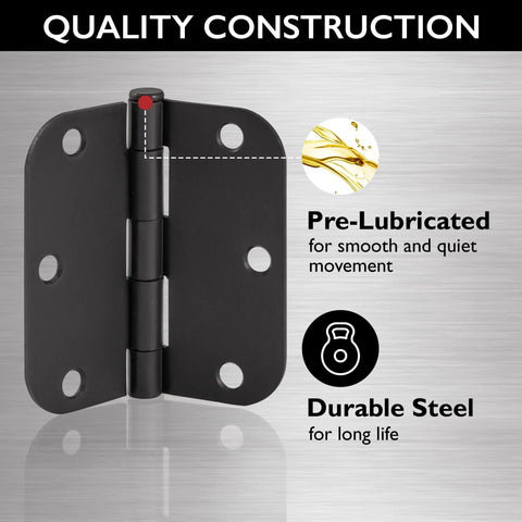 Matte Black Door Hinges Set, Water-Resistant And Pre-Lubricated, 10-Pack For Left Or Right Handed Doors, 3.5 x 3.5 x 0.125 inch