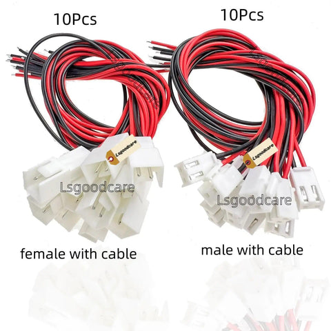 VH-2P 3.96mm Pitch 2-Pin Header Terminal Connector female and male pairs with red and black wires, 10 pieces each