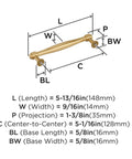 Diagram showing measurements for Enlivity Champagne Bronze Cabinet Pull 5-1/16 Inch Center To Center For Cabinets BP37723CZ