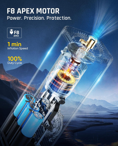 Fast Inflate Portable Tire Inflator With 150 PSI Cordless Power and LED Dual Screen motor components illustration