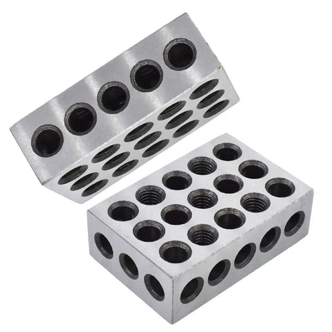 1-2-3 Block Set Built Tough For Milling, 5 Matched Pairs With 23 Holes, Pro Grade 0.0002 Inch Per Inch Precision, 1 X 2 X 3 Inch Hardened Tool Steel Jigs For Milling Machines, two precision blocks