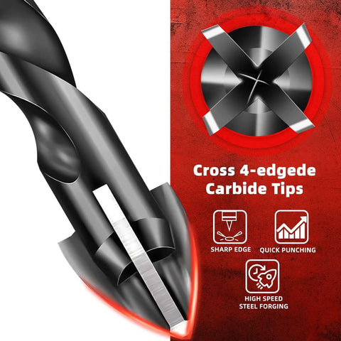 Front view of a 10-piece masonry drill bit set with cemented carbide tips, 3/16–1/2 in, for concrete, brick, Amazon.