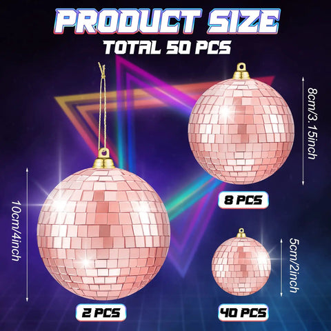 Bulk 50 Pieces Rose Gold Foam Mirror Disco Balls Set For Hanging Party Decor And Home Club Vibe Reflective Orb Ornaments In Various Sizes