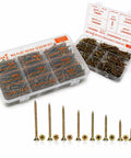 Flat Head Wood Screw Kit M4 250 PC Set Must Have With 7 Lengths 16mm 20mm 25mm 30mm 35mm 40mm 50mm Yellow Zinc Plated in box