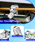 Installed BPV31D bullet piercing valve kit on copper refrigerator line (2-pack); silver metal construction