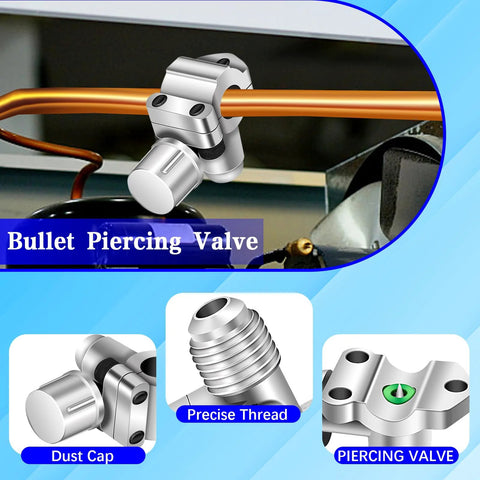 Installed BPV31D bullet piercing valve kit on copper refrigerator line (2-pack); silver metal construction