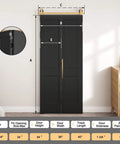 36 By 84 Inch Bifold Barn Door In Textured Black With Vinyl Wrap Two Panel Hollow Core Interior Door With Brushed Gold Hardware Kits Waterproof And Scratch Resistant Easy To Clean Kid Proof And Pet Friendly Great For Closets Pantries And Laundry Rooms.