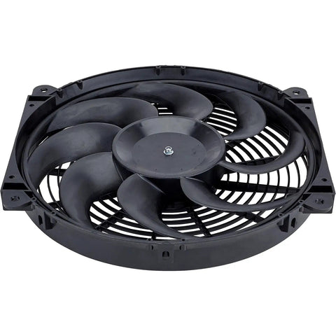 Awesome 11 Inch Electric Radiator Cooling Fan With Shroud, black fan blades, reversible puller pusher setup for muscle cars.