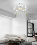 Low Profile Flush Mount Ceiling Fan With Lights And Remote Control, 18 Inch Modern Enclosed Indoor Fan in living room setting.