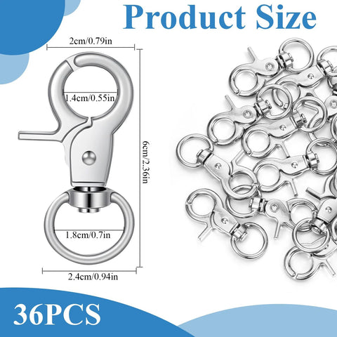 SHENLIU 36-pack metal trigger snap hooks with swivel ring; silver, heavy-duty, 2.3-inch size
