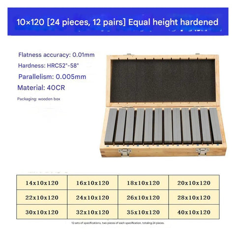 Top Shelf 12 Pair Parallel Blocks Set For CNC Milling And Table Saw in wooden box, features 24 pieces, hardened steel for accurate setups.