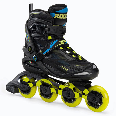 Helium II TIF Inline Skates For Men with Lightweight Breathable Build, Black Lime color, showing 84mm wheels and memory buckle, Size 10