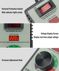 Top Tier Adjustable AC Motor Speed Controller With Bright LED Display And Hella Smooth Voltage Regulator features overload switch and voltage display.