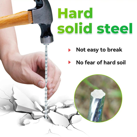 Heavy Duty 6.3 Inch Galvanized Landscape Stakes Spiral Metal Turf Spikes being hammered into hard soil