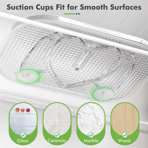 Bottom view of 360 Degree Lazy Susan Refrigerator Organizer showing non-slip base with suction cups on smooth surfaces