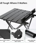 Close-up of Two Pack Ultra Light Portable Camping Table Foldable Car Tray Table showing titanium coated steel frame and features