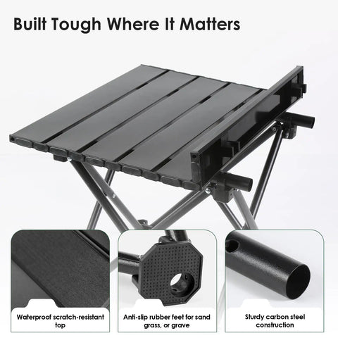 Close-up of Two Pack Ultra Light Portable Camping Table Foldable Car Tray Table showing titanium coated steel frame and features