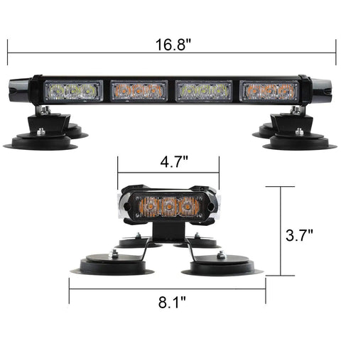 16.8 Inch LED Strobe Light Bar With 26 Flashing Modes High Intensity Emergency Hazard Beacon For Cars Trucks Trailers Roof