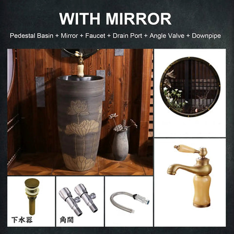 Top Shelf Handmade Vessel Sink With Faucet And Drain Pre Drilled Installation Hole Slick Modern Basin Featuring Overflow Guard Perfect For Indoor Outdoor Vanity Setup Includes Matching Mirror in elegant wooden setting.