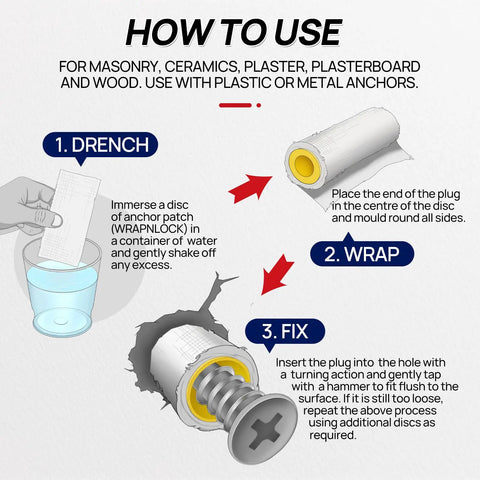 Step-by-step guide for fast fix for loose drywall anchors without filling or redrilling, includes WrapNLock and instructions.