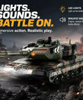 Beast Mode RC Tank With 360 Degree Turret 2.4GHz Remote Smoke Sound And Lights on battlefield with LED lights and effects.