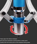 Heavy Duty Hydraulic Gear Puller Kit With Integrated Pump Cylinder For One Man Operation Producing 50 Ton Force To Yank Bearings Flywheels Pulleys No Sweat With Convertible 2 Jaw 3 Jaw Alloy Steel Claws Great For Garages Auto Repair And Workshop close-up