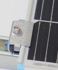 SPEC158 5 Pack Solar Panel End Clamps for 1-5/8 In Steel Strut Channel With Cone Nuts shown on mounted solar panel