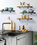 Legit Heavy Duty Floating Shelf Brackets 6 Pack With Mounting Hardware Solid Iron L Brackets For Wall Shelves Holds Up To 150 Pounds sleek shelves in a modern kitchen setting.