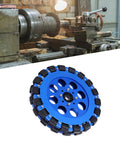 Tgoon Omni Wheel with blue aluminum hub and black roller segments; 8-inch omnidirectional wheel for DIY projects