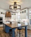Kitchen with Four Light Black Industrial Flush Mount Ceiling Light Fixture For Kitchen Island And Dining Room Farmhouse Style.