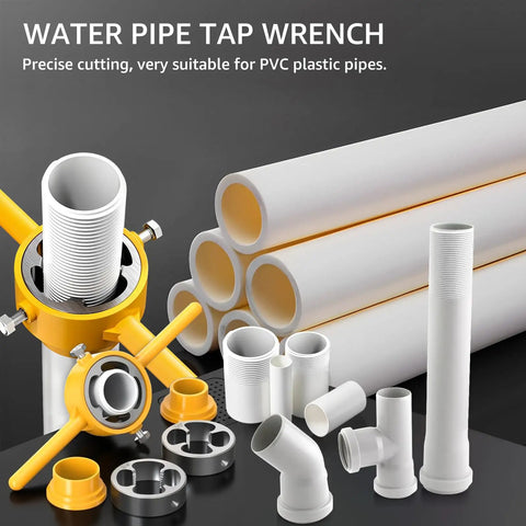 PVC Pipe Thread Maker Tool Kit With 12 Pcs Dies, DIY Ready Manual Pipe Threader Set with pipes and threading dies visible