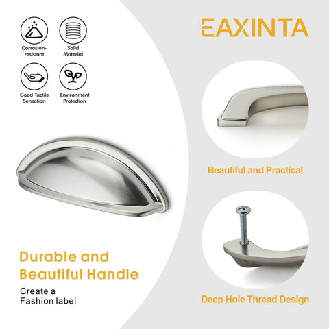 10 Pack 3 Inch Drawer Pulls Brushed Satin Nickel Cabinet Handles Cup Pulls Hole Center Kitchen Hardware Modern Look