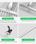 Steel rack head and zinc-plated rake teeth with adjustable switch on Two Piece Adjustable Leaf Rake Set With Telescoping Handles And Collapsing Tines Designed For Yard Cleanup Garden Debris And Camping Raking 64 Inch And 30 Inch Rakes 15 Tine And 9 Tine Configurations.