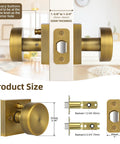 Vintage Style Brass Finish Square Door Knob With Privacy Lock, Interior Door Knob for Bedroom and Bathroom, product size details